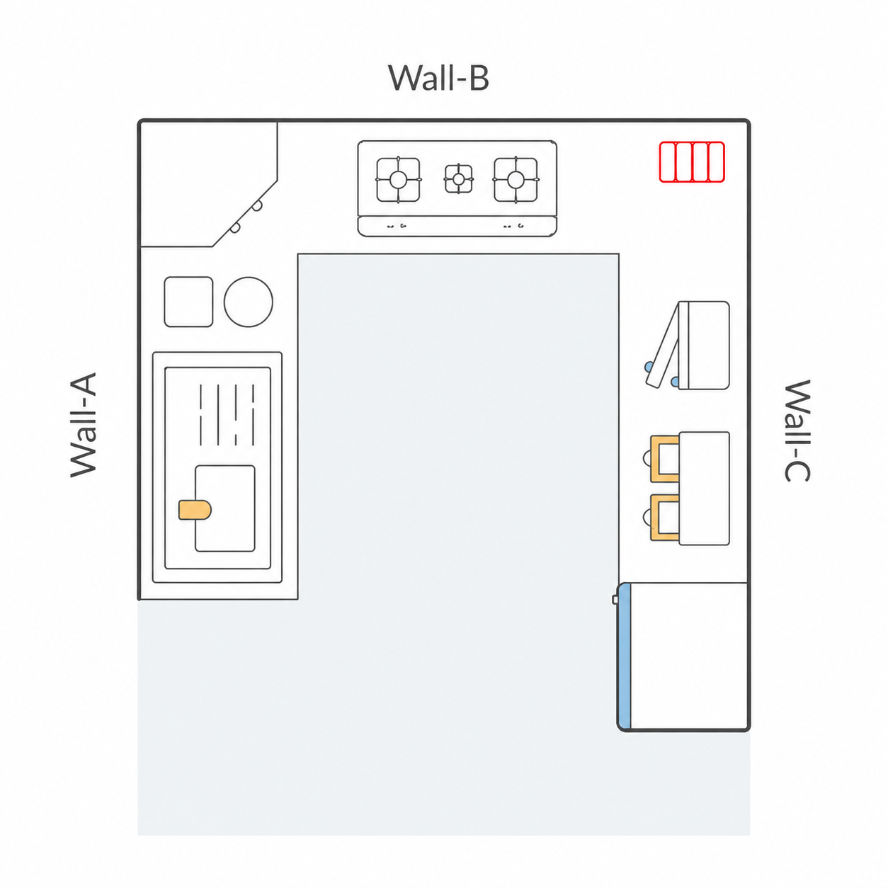 U-shape kitchen layout